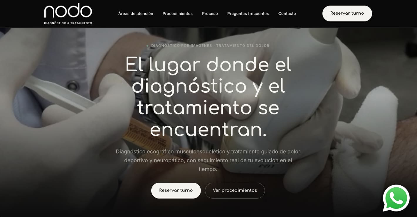 Página de inicio del sitio web de Nodo, centro de diagnóstico y tratamiento